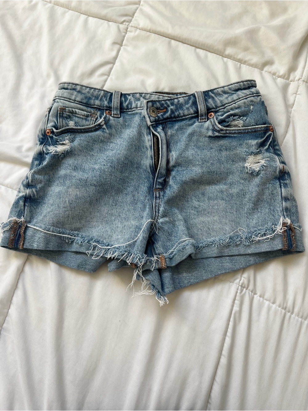 American Eagle Outfitters Light Blue Distressed Denim Shorts